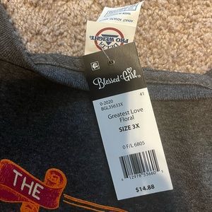 Blessed Girl long sleeve shirt with tags, size:3x, grey with yellow design